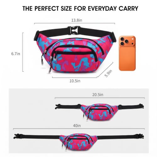 Large Fanny Pack for Women Men NSYOOMH, Crossbody Waist Bag 5-Zipper Pocket - color: Pink