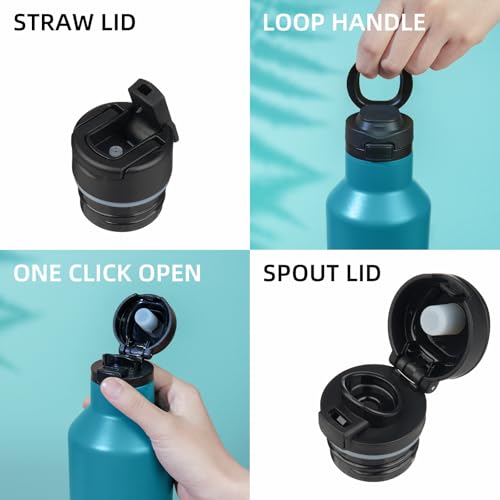 BJPKPK 25oz Insulated Thermal Water Bottle, Straw & Handle, Stainless Steel - color: Lake Blue, size: 25 Ounces