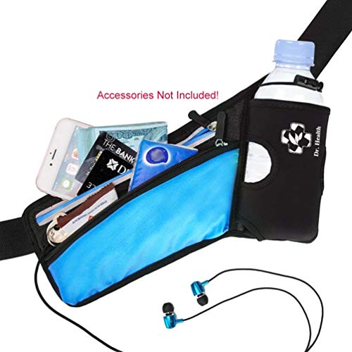 Running Belt Sport Waist Pack with Water Bottle Holder Hydration Belt Fanny Pack Reflective Stripes Cellphone Storage Earphone hole for Dog walker Hiking Travel (BLACK/BLUE) - color: BLACK/Light BLUE