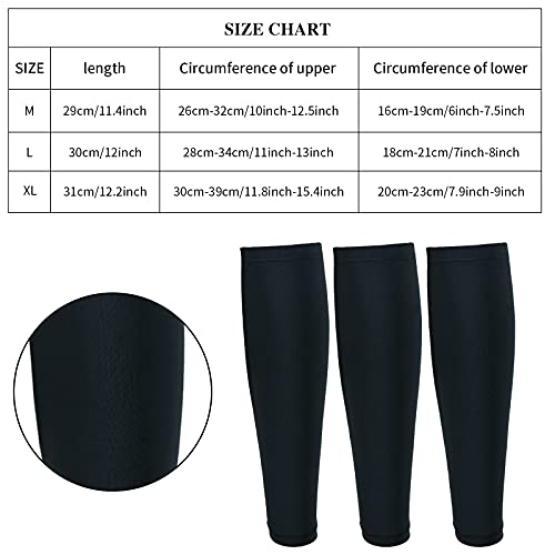 Sintege 3 Pairs Calf Compression Sleeves Women Men, L, Black - color: Black, size: Large
