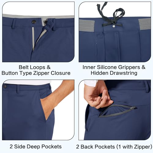 JWM Men's Stretch Golf Joggers Pants with Belt Loops - 29" 34" Slim Fit Tapered Casual Business Travel Dress Work Sweatpants - color: 08-navy Blue, size: Small