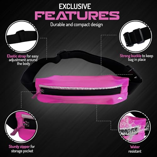 LED Rechargeable Running Belt for Men & Women – Light Up Reflective Waist Pack with Phone Holder | Adjustable Fitness Belt for Running, Walking, Hiking & Travel | WRENN & RAE (Cosmic Pink) - color: Cosmic Pink
