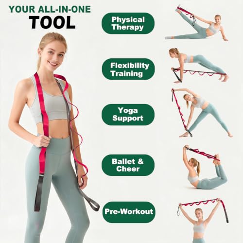 Acozycoo Stretching Strap with Loops for Leg Calf Back Physical Therapy - color: Red