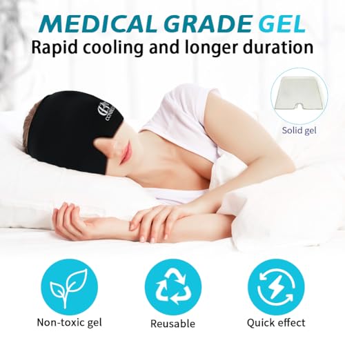 Migraine Relief Cap, Soothing Headache Ice Face Mask Products - color: Black+blue2