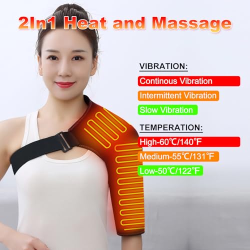 Heated Shoulder Brace with Massager Portable Electric Heating Pad - color: Right