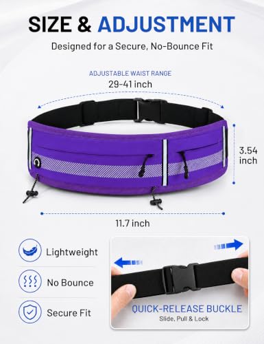 MIER Running Belt for Women & Men, Fanny Pack with Marathon Bib Clip Purple - color: Purple