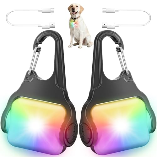 Dog Collar Light 2 Pack, Dog Lights for Night Walking 4 Modes, Waterproof Dogs Light Clip on Rechargeable, LED Dogs Walking Lights for Night Running, Camping, Climbing, Bike - color: RGB