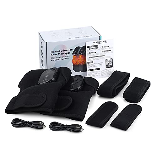 Cordless Electric Heated Knee Massager, 3-in-1 Heated Knee Massager with Heat for Knee Elbow Shoulder Wrap with 3 Vibration & Heating Modes (2 Pack) - style: Black 2 Pack