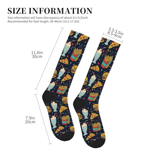 Compression Socks Knee High Support Stockings Women Men - color: Hamburger Pizza Cartoon