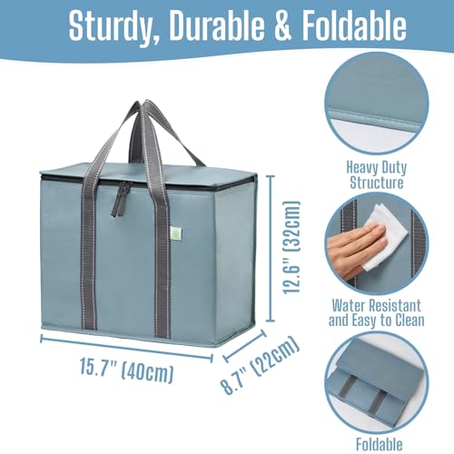 VENO 2 Pack Insulated Grocery Bags, Hard Bottom, Light Blue - color: Light Blue, size: 15.7"W x 12.6"H x 8.7"D - 2 Pack