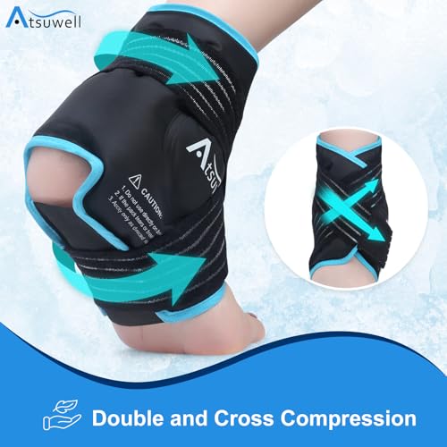 Atsuwell Ankle Ice Pack Wrap 2 Packs for Swelling & Spraine Relief, Black