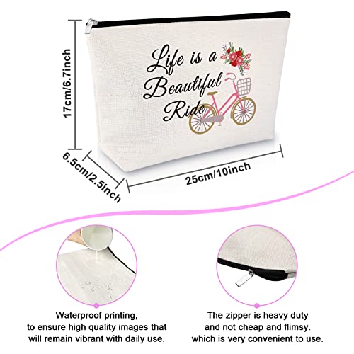 Bike Lovers Gift for Women Friend Makeup Bag Cycling Gift for Girl Daughter Cosmetic Bag Bicycle Presents for Bike Lover Rider Riding Presents for New Driver Birthday Christmas Travel Cosmetic Pouch