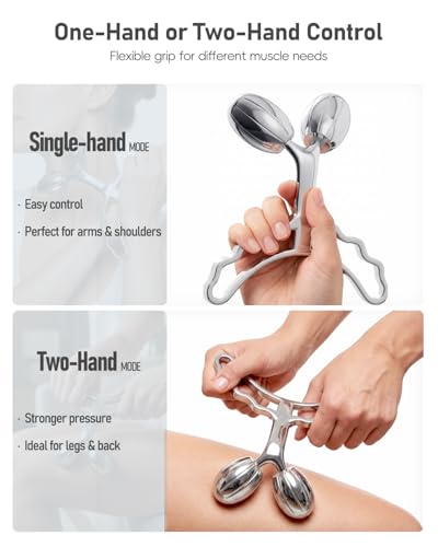 Yeamon Massage Roller for Muscle Relaxing, Cooling Steel Muscle Roller Massager with Extra Large Rollers, Handheld Massage Tools for Back Leg Arm Relax Post Workout Relief