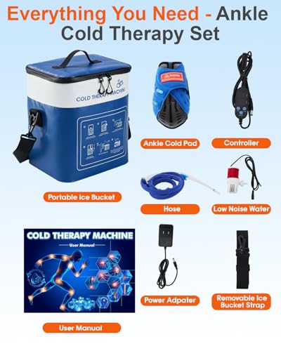 Cold Therapy Machine for Ankle, Ice Therapy Machine with Timer (15/30/45min & Always On), Temperature Display & 3 Flow Modes, Adjustable Cryo Cuff for Post-Surgery Recovery, Pain & Swelling Relief