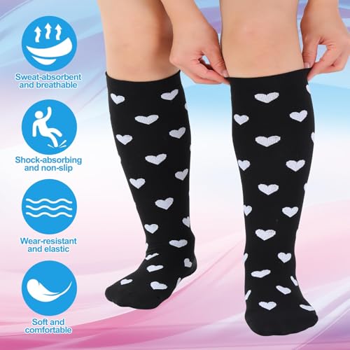 Jspupifip 6 Pairs Plus Size Compression Socks for Women, Wide Calf - color: Black, White, Pink, size: XX-Large