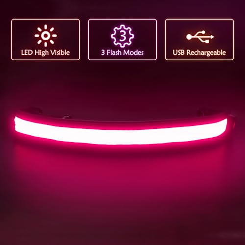 Illumifun LED Running Belt - USB Rechargeable Light Up Sash, High-Visibility Elastic Waistband Light for Running Cycling Hiking Camping Nighttime Activities - color: Pink