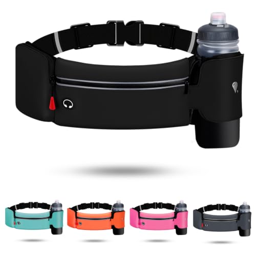 Running Belt for Women Men,Running Fanny Pack,with Foldable Water Bottle Holder (Bottles NOT Included),Sport Pouch iPhone Carrier, Dog Walker Hydration Fanny Pack,for Runners Jogging (black) - color: Black
