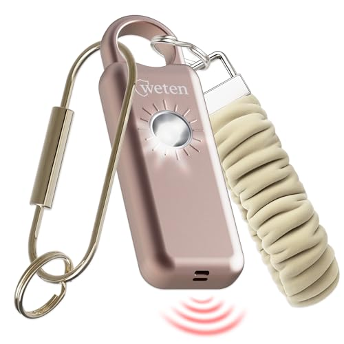 Personal Safety Alarm Keychain for Women, 130dB Siren, LED Strobe, USB-C - color: Metallic Rose