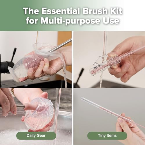 Haakaa Silicone Cleaning Brush Kit,Pink,Portable Bottle Brush Cleaner - color: Pink, size: 3 Piece Set