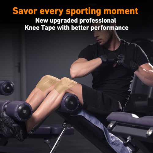 KTQUICK Precut Kinesiology Tape for Knees,12PCS,20% Stronger Adhesive Beige - color: Beige, size: 12PCS