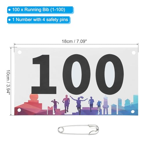PATIKIL Tearproof Running Bib Numbers, Waterproof Race Competitor Numbers - size: 7x4 Inch, style: 1-100