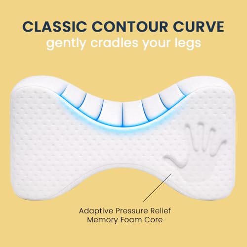 Contour Original Hourglass Leg & Knee Pillow - 18” Removable Strap - Memory Foam Support Pillow for Side Sleepers - for Back, Hips & Legs Support - Orthopedic Design