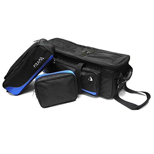 Pyramid Path Triple Tote Roller Plus Bowling Bag with Detachable Shoe Bag (Fits US Mens Size 15), Accessory and Side Pocket, Lightweight Travel Design - color: Black/Royal Blue