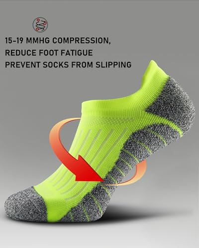 Men's No Show Compression Athletic Socks, Cushioned for Running Hiking - color: Hi-viz Yellow-4 Pairs, size: Large