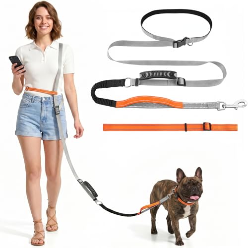 XiaZ Hands Free Dog Leash,Versatile Crossbody Dog Leash with Waist Support Strap,5.9-8 FT Waist Belt with Double Handles for Small Medium and Large Dogs Walking, Running and Jogging, Gray - color: Gray