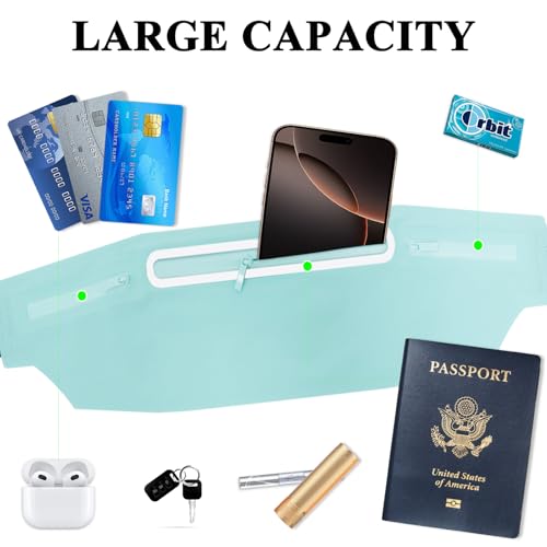 Fanny Packs for Women,Waterproof Fanny Pack for Men,Adjustable Running Belt Waist Pack Slim Expandable Pocket Belt Bag,iPhone Running Holder Cell Phone Elastic Waist Pouch Bag Light Blue - color: 02-Blue with 3 Pockets