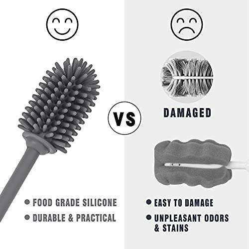 Silicone Bottle Brush with Long Handle, 12.5" Bottle Cleaning Brush, Gray - color: Gray