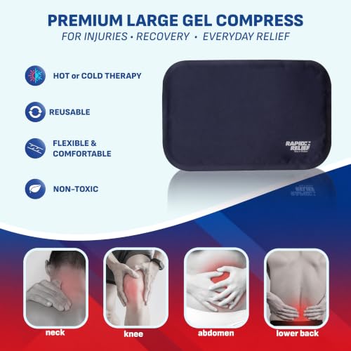 Rapid Relief Hot or Cold Gel Compress, 8x12 Ice Pack for Pain Relief Injury - size: Large (Pack of 1)