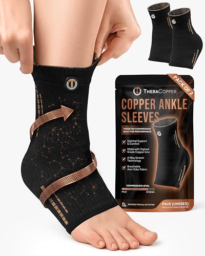 TheraCopper Copper Ankle Brace for Men & Women (Large, 2 Pack) - size: Large