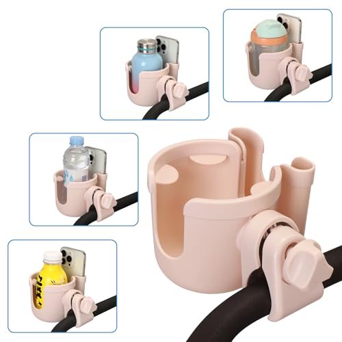 Accmor Stroller Cup Holder with Phone Holder, Bike Cup Holder, Walker Scooter Wheelchair Cup Holder Attachment, Universal Cup Holder for Uppababy Graco Strollers - color: All Crystal Pink