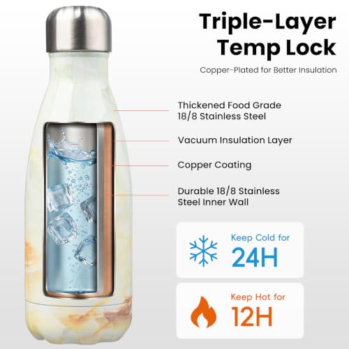 Konokyo 12 oz Insulated Stainless Steel Water Bottle, Marble Jade - color: Marble-Jade, size: 12 Ounces