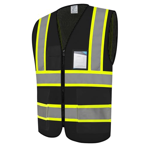 High Visibility Vest 5 Pockets Safety Vest with Zipper, Black S - color: Black, size: Small