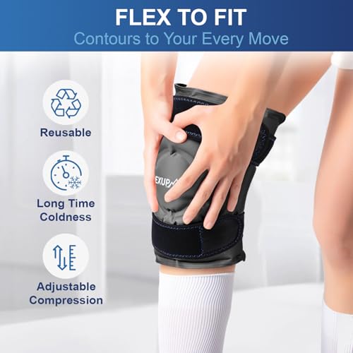 APEXUP Ice Pack for Knee Pain Relief, Large Reusable Wrap After Surgery, Flexible Gel Cold Pack for Injuries, Pain Relief for Back, Shoulder, Elbow, Ankle and Leg (Black, L, 2PK) - size: Large-2PK, style: Black