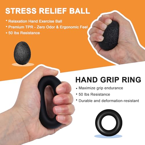 5PCS Grip Strength Trainer Kits, Hand Gripper Strengthener, Forearm Strengthener, Forearm Exerciser, Finger Exerciser, Wrist Strengthener, Stress Relief Ball, Grip Ring