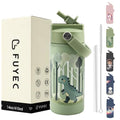 14 oz Insulated Water Bottle with Straw Lid and Handle, Stainless Steel Leak Resistant Travel Bottle for Lunch, Backpack, Camping, Green Dinosaur - color: Cute Dinosaur