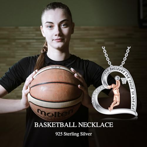 PROESS Tennis/Basketball/Soccer/Gymnastics/Running/Golf/Barbell Necklace 925 Sterling Silver Sports Pendant Inspirational Jewelry Gifts for Women - style: Basketball