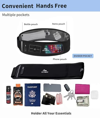SENIKO Running Belt Hydration with Bottles,Fanny Pack Water Bottle Holder, Zipper Waist Pouch Fits Most phones,Zerobounce Design for Cycling Climbing Marathon (Watter Bottle Included) - style: Watter Bottle Included