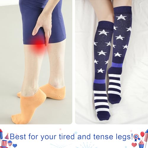 Junely Compression Socks for Women Knee High Socks Funny - color: Flag Blue