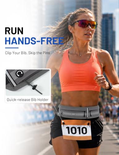 MIER Running Belt for Women & Men, Fanny Pack with Marathon Bib Clip, Gray - color: Gray