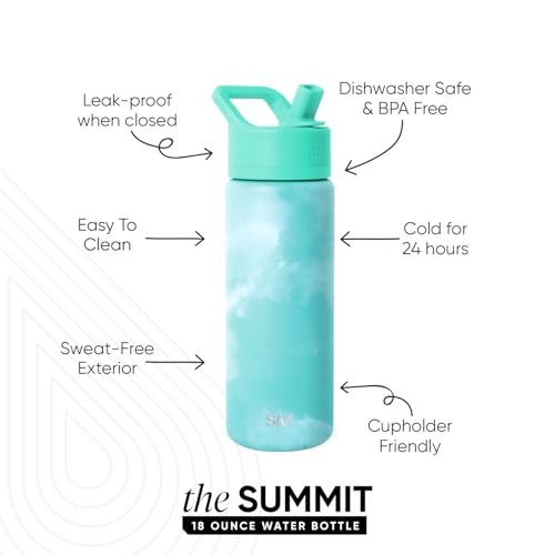 Simple Modern Insulated Water Bottle with Straw | 18oz | Tie Dye - color: Pattern: Ocean Tide (Pack of 1), style: 18oz