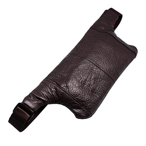 Triple Pocket fanny pack Genuine Leather waist bag slim shoulder bag Hip Purse Adjustable Belt strap Casual Pouch Outdoor Day bag (Brown) - color: Brown