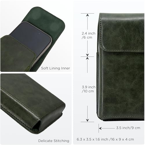 Holster for iPhone 17, 17 Pro, 16, 16 Pro, 15, 15 Pro, 14, 14 Pro, 13, 13 Pro, 12, Galaxy S25, S24, S23, Premium Leather Pouch with Belt Clip Phone Holster Belt Case, Green -M - color: Green, size: Medium