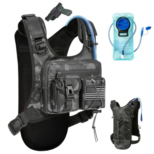 Criuage USA Patent Running Hydration Vest Backpack, Lightweight Chest Pack with 2.0L Water Bladder Bag Daypack for Hiking Running Cycling Race Marathon for Women Men - color: Camo