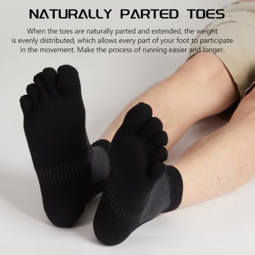 Sunew 3 Pairs Toe Socks for Men Women,Viscose Bamboo Breathable Athletic Running Five Finger Ankle/Quarter Socks - color: 3 Pairs Black Gray, size: Small