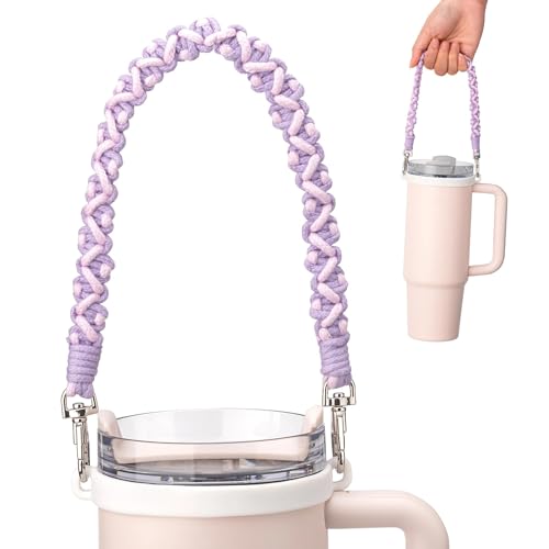 Water Bottle Handle Strap for Stanley Cup, Owala and Most 12-40oz Bottles - color: Purple