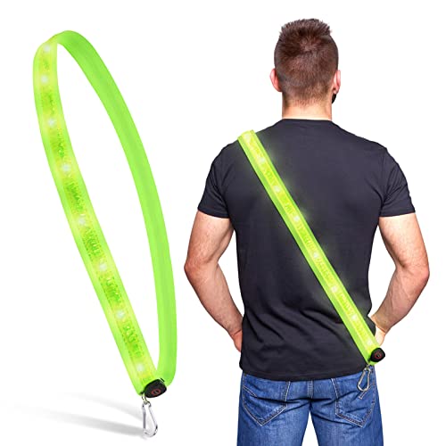 Aucuu LED Armband Rechargeable(2 Pack), High Visibility Reflective Running Gear, Running Lights for Runners, Light Up Armbands for Night Cycling, Walking, Running Gift for Men Women Kids - color: Shoulder Strap-Green